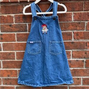 Vintage 90s Ezra Kids Denim Jean Dress Skirtall Overalls Size 3T